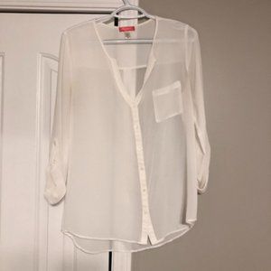 Six Degrees White Sheer Button Up Blouse Medium